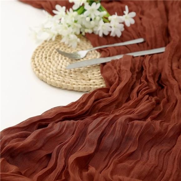 Valentines Day Rust Cheesecloth Table Runner 13.3ft Boho Gauze Cheese Cloth - Picture 5 of 6